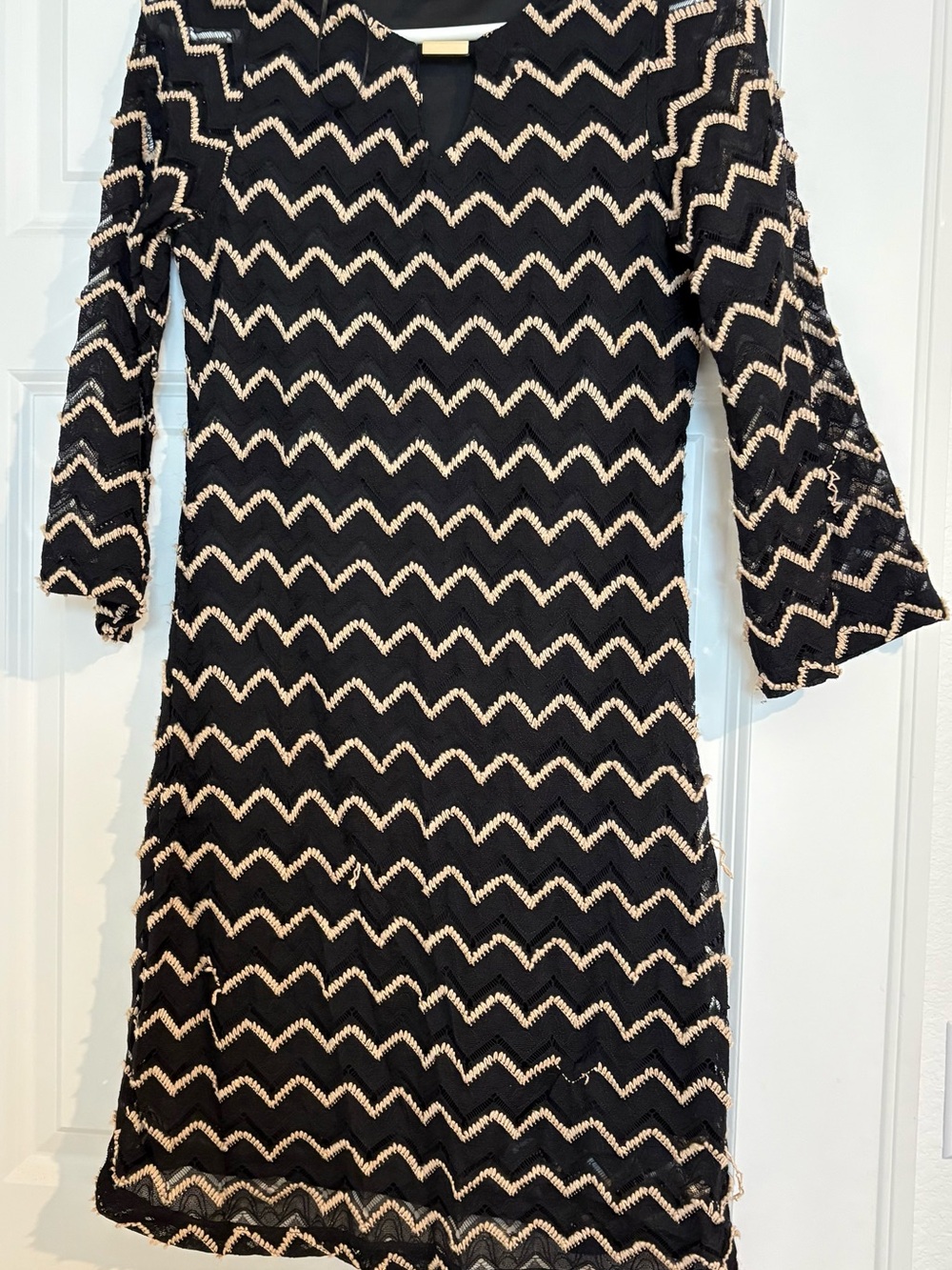 Black and Cream Zigzag Knit Dress
